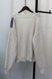 Cream White Casual Patchwork Buttons V Neck Outerwear