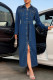 Deep Blue Casual Solid Color Buttons With Belt Turndown Collar Long Sleeve Regular Denim Dresses