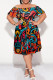 Colour Sexy Striped Print Ruffle Contrast Off Shoulder Printed Plus Size Dresses