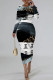 White Casual Street Letter Print Gradient Leopard Contrast O Neck Printed Dresses