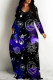 Black Purple Casual Street Geometric Print The stars Pocket Contrast V Neck Printed Dresses