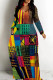 Green Casual Print Patchwork O Neck Long Dresses