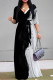 Black White Street Elegant Striped Print Gradient Lace Up Contrast V Neck Printed Dresses