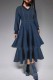 Deep Blue Casual Daily Solid Color Patchwork V Neck Long Sleeve High Waist Regular Denim Dresses