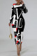 Black And White Casual Street Letter Print Contrast O Neck Printed Dresses