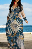 Black Purple Casual Street Geometric Print The stars Pocket Contrast V Neck Printed Dresses
