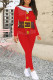 Red-brown Casual Street Santa Claus Print Letters O Neck Long Sleeve Two Pieces
