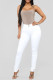White Denim Zipper Fly High Solid washing pencil Pants Bottoms