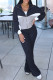 Black Casual Patchwork Zipper Contrast Zipper Collar Long Sleeve Two Pieces