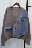 Cream White Casual Patchwork Buttons V Neck Outerwear