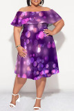 Coffee Sexy Striped Print Ruffle Contrast Off Shoulder Printed Plus Size Dresses
