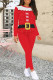 White Red Casual Street Santa Claus Print Letters O Neck Long Sleeve Two Pieces