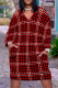 Red Black Casual Street Plaid Pocket Contrast V Neck Printed Plus Size Dresses