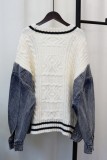 Cream White Casual Patchwork Pocket Buttons V Neck Outerwear