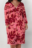 Purple Casual Street Plaid Pocket Contrast V Neck Printed Plus Size Dresses