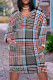 Red Blue Casual Street Plaid Pocket Contrast V Neck Printed Plus Size Dresses