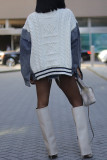 Cream White Casual Patchwork Pocket Buttons V Neck Outerwear