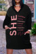 Black Pink Casual Street Letter Print Pocket Contrast V Neck Printed Plus Size Dresses