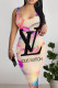 Light Pink Casual Letter Print Contrast U Neck Printed Dresses