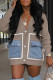 Coffee Casual Patchwork Pocket Buttons V Neck Outerwear