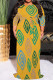 Yellow Casual Print Patchwork O Neck Long Plus Size Dresses