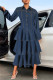 Deep Blue Casual Daily Solid Color Buttons Patchwork Turndown Collar Long Sleeve Regular Denim Dresses