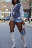 Cream White Casual Patchwork Buttons V Neck Outerwear