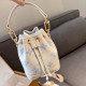 White Casual Letters Draw String Contrast Bags
