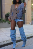 Cream White Casual Patchwork Buttons V Neck Outerwear