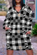 Black And White Casual Street Plaid Pocket Contrast V Neck Printed Plus Size Dresses