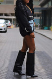 Coffee Casual Patchwork Pocket Buttons V Neck Outerwear