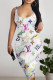 White Casual Letter Print Contrast U Neck Printed Dresses