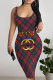 Red Sexy Street Cartoon Print Stripe Letters Contrast U Neck Printed Dresses
