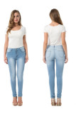 Black Denim Zipper Fly High Solid washing pencil Pants Bottoms
