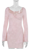 Pink Sexy Solid Color Patchwork Asymmetrical Collar Wrapped Skirt Dresses
