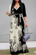 Beige Street Elegant Striped Print Gradient Lace Up Contrast V Neck Printed Dresses