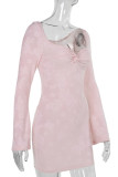 Pink Sexy Solid Color Patchwork Asymmetrical Collar Wrapped Skirt Dresses