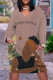 Camel Casual Street Figure Print Letters Pocket Contrast V Neck Printed Plus Size Dresses