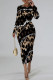 Dark Brown Casual Street Letter Print Contrast O Neck Printed Dresses