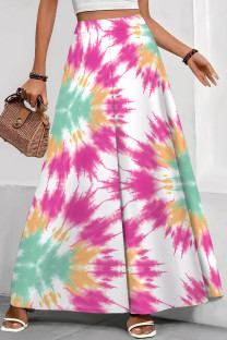 Fuchsia Casual Tie Dye Patchwork Loose Mid Waist Speaker Full Print Bottoms