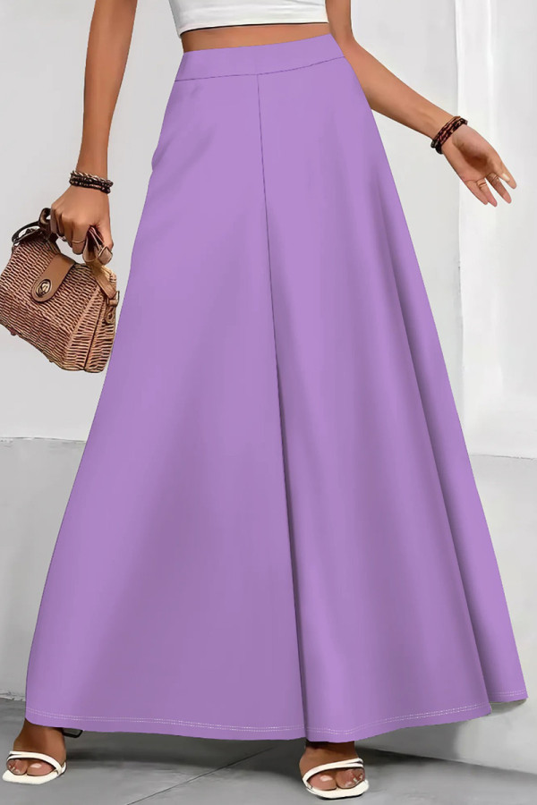 violet Casual Solid Color Patchwork Loose Mid Waist Speaker Solid Color Bottoms
