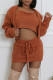 Coffee Casual Solid Color Draw String Patchwork Spaghetti Strap Three Pieces