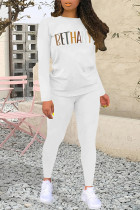 Colour Casual Street Letter Print Contrast O Neck Long Sleeve Two Pieces