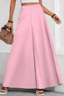 Pink Casual Solid Color Patchwork Loose Mid Waist Speaker Solid Color Bottoms