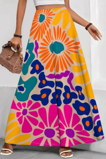 Blue Red Casual Tie Dye Patchwork Loose Mid Waist Speaker Full Print Bottoms