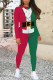 Red Green Casual Party Santa Claus Print Contrast O Neck Long Sleeve Two Pieces
