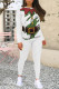 White Casual Party Santa Claus Print Contrast O Neck Long Sleeve Two Pieces