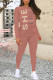 Coral Powder Casual Street Letter Print Contrast O Neck Long Sleeve Two Pieces