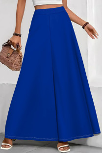 Blue Casual Solid Color Patchwork Loose Mid Waist Speaker Solid Color Bottoms