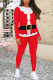 Black White Red Casual Wapiti Santa Claus Letter Print O Neck Long Sleeve Two Pieces